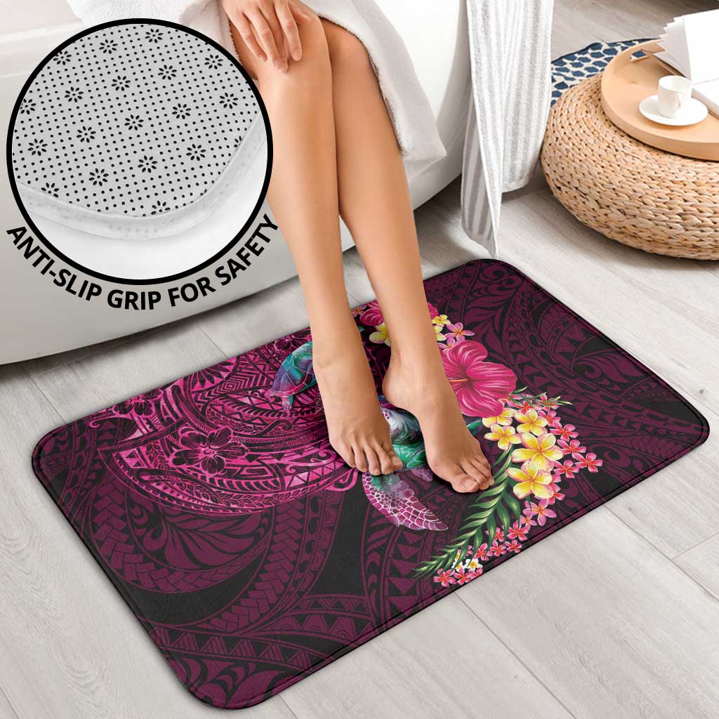 Hawaiian Plumeria and Hibiscus with Turtles Bathroom Set Polynesian Art Red Color - Polynesian Pride