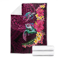 Hawaiian Plumeria and Hibiscus with Turtles Blanket Polynesian Art Red Color - Polynesian Pride