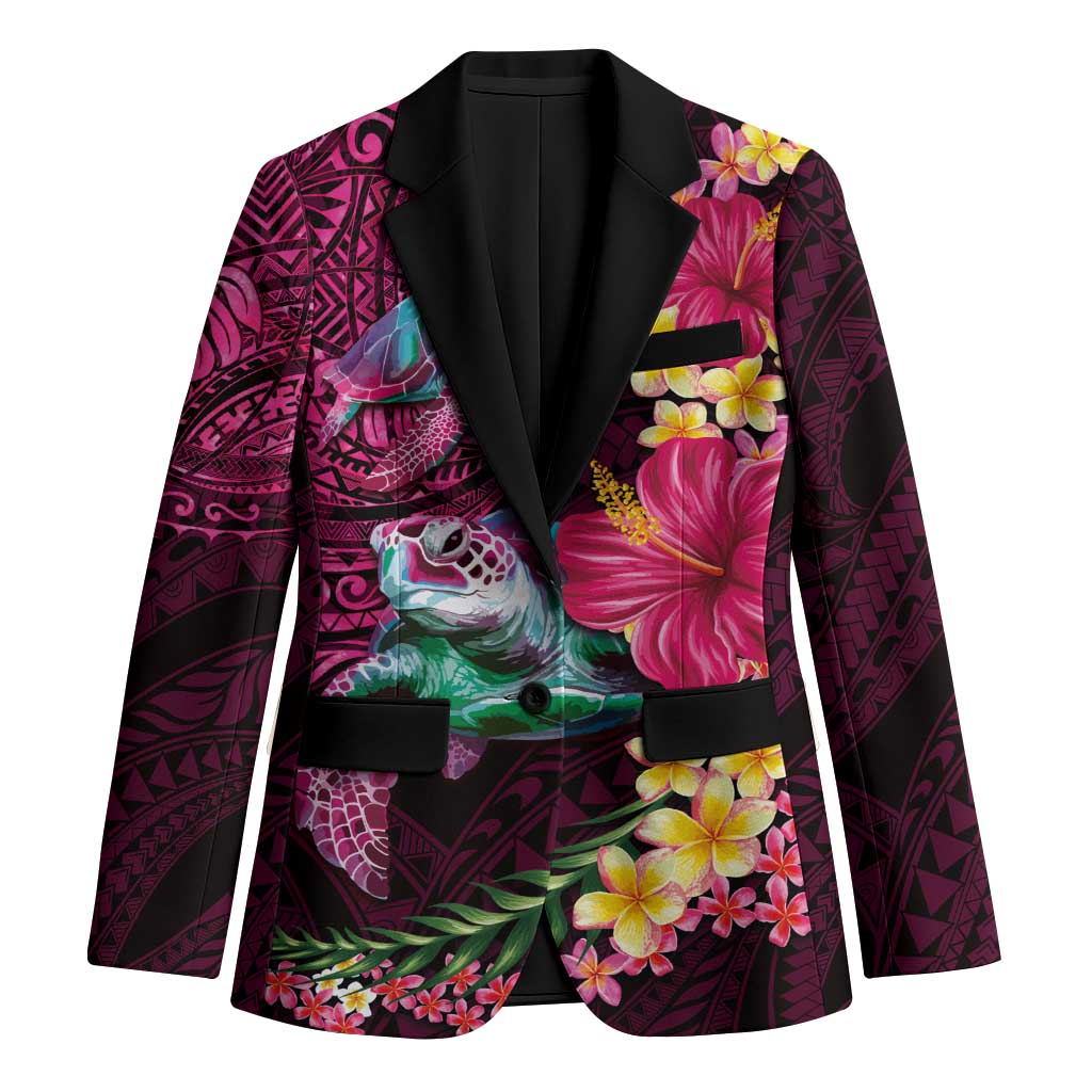Hawaiian Plumeria and Hibiscus with Turtles Blazer Polynesian Art Red Color - Polynesian Pride
