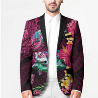 Hawaiian Plumeria and Hibiscus with Turtles Blazer Polynesian Art Red Color - Polynesian Pride