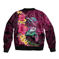 Hawaiian Plumeria and Hibiscus with Turtles Bomber Jacket Polynesian Art Red Color - Polynesian Pride