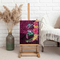 Hawaiian Plumeria and Hibiscus with Turtles Canvas Wall Art Polynesian Art Red Color - Polynesian Pride