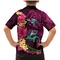 Hawaiian Plumeria and Hibiscus with Turtles Family Matching Mermaid Dress and Hawaiian Shirt Polynesian Art Red Color LT03 - Polynesian Pride