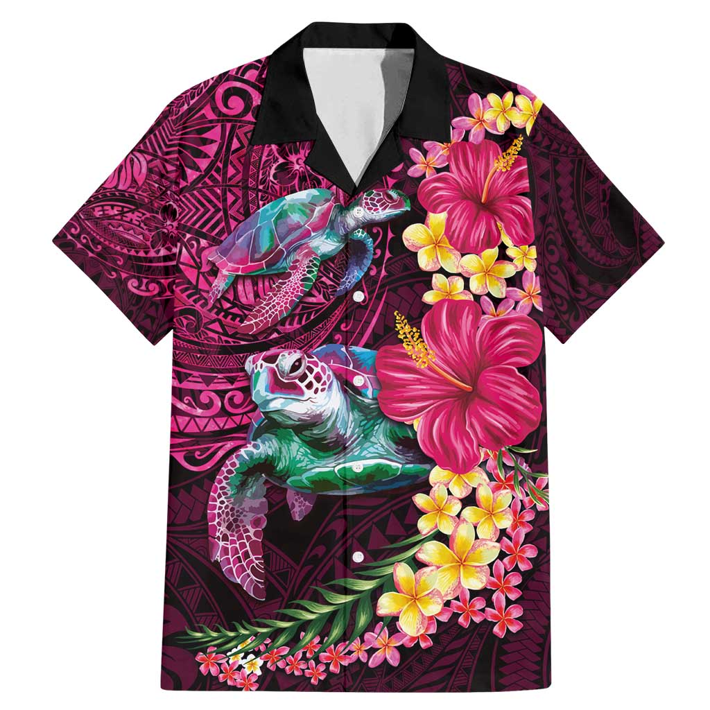 Hawaiian Plumeria and Hibiscus with Turtles Family Matching Mermaid Dress and Hawaiian Shirt Polynesian Art Red Color LT03 Dad's Shirt - Short Sleeve Red - Polynesian Pride