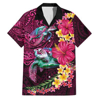 Hawaiian Plumeria and Hibiscus with Turtles Family Matching Mermaid Dress and Hawaiian Shirt Polynesian Art Red Color LT03 Dad's Shirt - Short Sleeve Red - Polynesian Pride