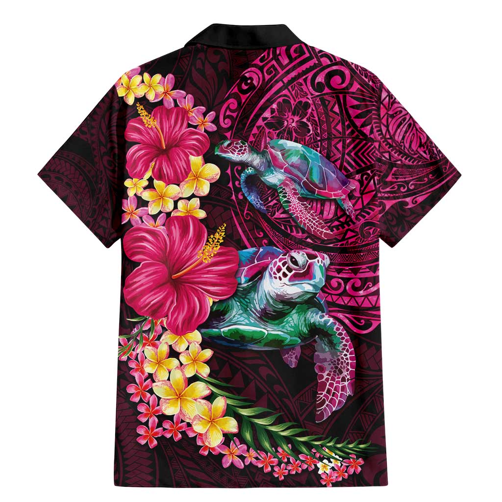 Hawaiian Plumeria and Hibiscus with Turtles Family Matching Mermaid Dress and Hawaiian Shirt Polynesian Art Red Color LT03 - Polynesian Pride