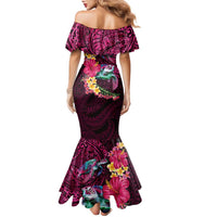 Hawaiian Plumeria and Hibiscus with Turtles Family Matching Mermaid Dress and Hawaiian Shirt Polynesian Art Red Color LT03 - Polynesian Pride