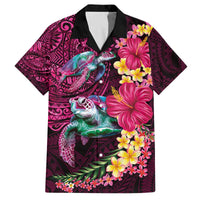 Hawaiian Plumeria and Hibiscus with Turtles Family Matching Off The Shoulder Long Sleeve Dress and Hawaiian Shirt Polynesian Art Red Color LT03 Dad's Shirt - Short Sleeve Red - Polynesian Pride