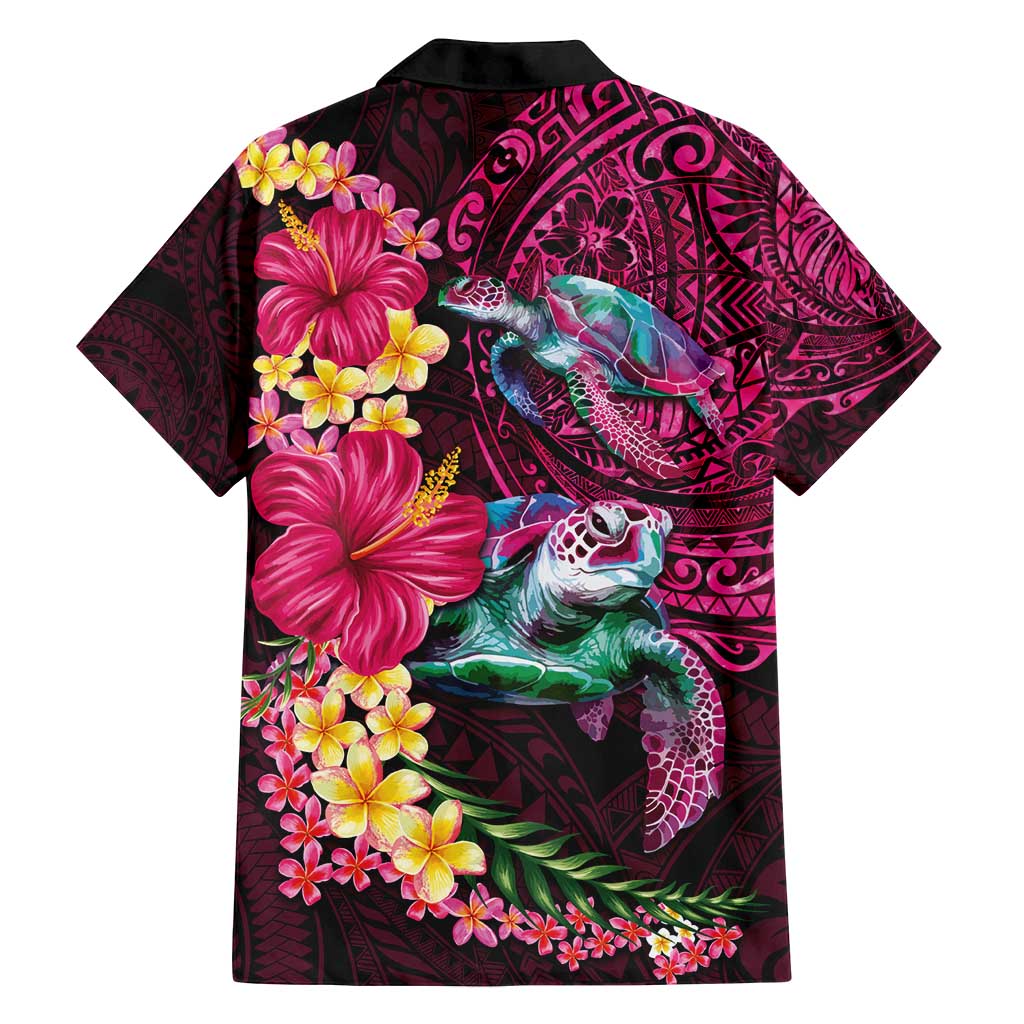Hawaiian Plumeria and Hibiscus with Turtles Family Matching Off Shoulder Maxi Dress and Hawaiian Shirt Polynesian Art Red Color LT03 - Polynesian Pride
