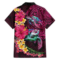 Hawaiian Plumeria and Hibiscus with Turtles Family Matching Puletasi and Hawaiian Shirt Polynesian Art Red Color LT03 - Polynesian Pride