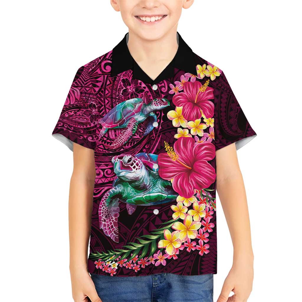 Hawaiian Plumeria and Hibiscus with Turtles Family Matching Puletasi and Hawaiian Shirt Polynesian Art Red Color LT03 Son's Shirt Red - Polynesian Pride