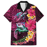 Hawaiian Plumeria and Hibiscus with Turtles Family Matching Short Sleeve Bodycon Dress and Hawaiian Shirt Polynesian Art Red Color LT03 Dad's Shirt - Short Sleeve Red - Polynesian Pride