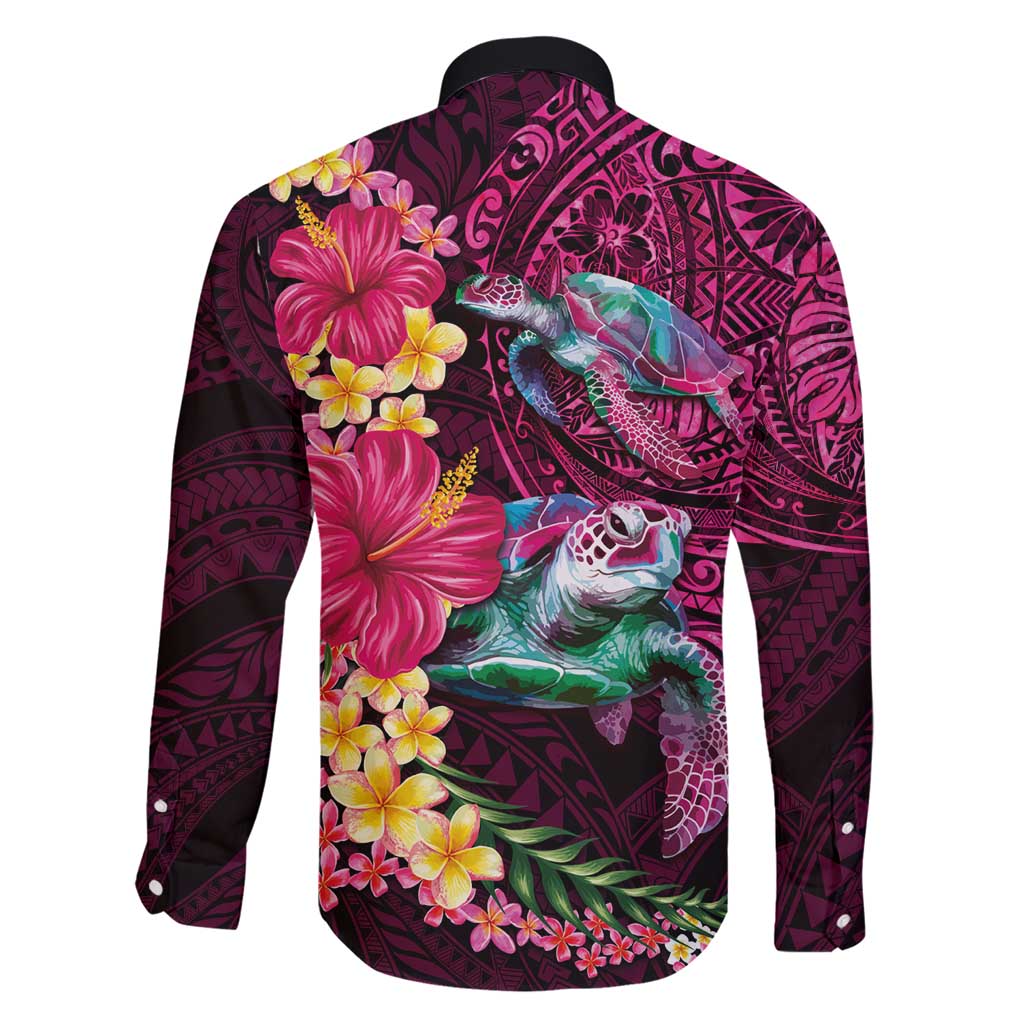 Hawaiian Plumeria and Hibiscus with Turtles Family Matching Short Sleeve Bodycon Dress and Hawaiian Shirt Polynesian Art Red Color LT03 - Polynesian Pride