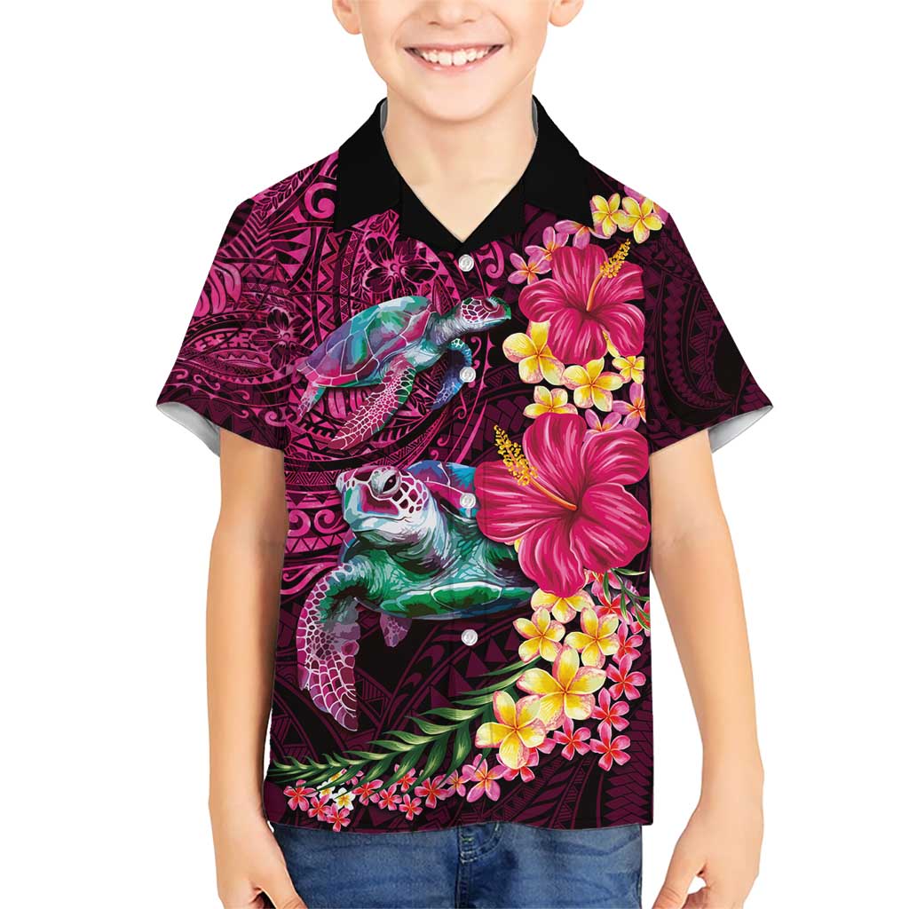 Hawaiian Plumeria and Hibiscus with Turtles Family Matching Short Sleeve Bodycon Dress and Hawaiian Shirt Polynesian Art Red Color LT03 Son's Shirt Red - Polynesian Pride