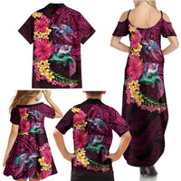 Hawaiian Plumeria and Hibiscus with Turtles Family Matching Summer Maxi Dress and Hawaiian Shirt Polynesian Art Red Color LT03 - Polynesian Pride