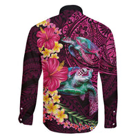 Hawaiian Plumeria and Hibiscus with Turtles Family Matching Summer Maxi Dress and Hawaiian Shirt Polynesian Art Red Color LT03 - Polynesian Pride