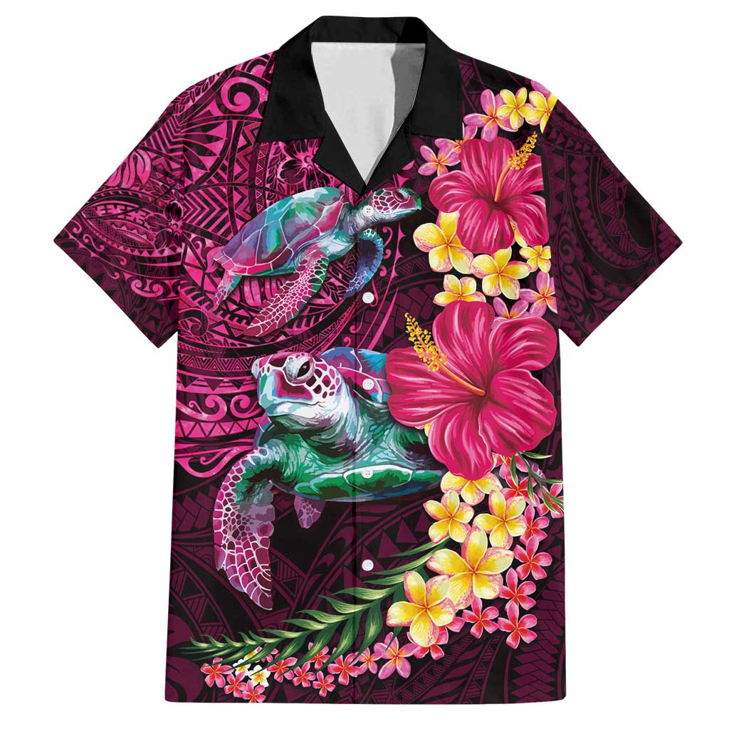 Hawaiian Plumeria and Hibiscus with Turtles Family Matching Tank Maxi Dress and Hawaiian Shirt Polynesian Art Red Color LT03 Dad's Shirt - Short Sleeve Red - Polynesian Pride