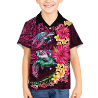 Hawaiian Plumeria and Hibiscus with Turtles Family Matching Tank Maxi Dress and Hawaiian Shirt Polynesian Art Red Color LT03 Son's Shirt Red - Polynesian Pride