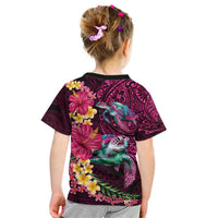 Hawaiian Plumeria and Hibiscus with Turtles Kid T Shirt Polynesian Art Red Color - Polynesian Pride