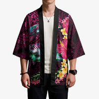 Hawaiian Plumeria and Hibiscus with Turtles Kimono Polynesian Art Red Color - Polynesian Pride