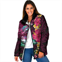 Hawaiian Plumeria and Hibiscus with Turtles Padded Jacket Polynesian Art Red Color - Polynesian Pride