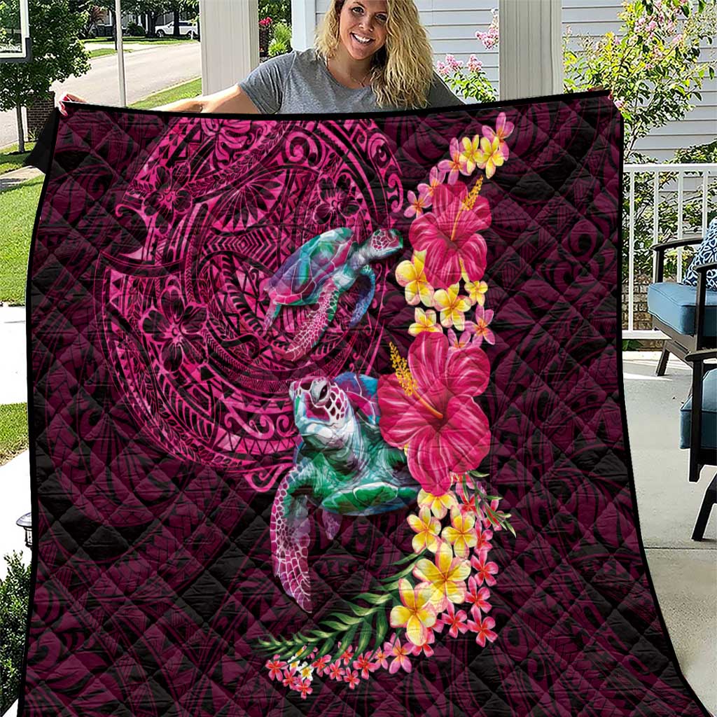 Hawaiian Plumeria and Hibiscus with Turtles Quilt Polynesian Art Red Color - Polynesian Pride