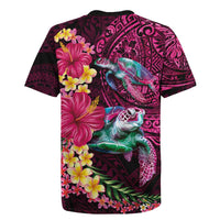 Hawaiian Plumeria and Hibiscus with Turtles Rugby Jersey Polynesian Art Red Color - Polynesian Pride