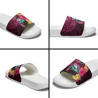 Hawaiian Plumeria and Hibiscus with Turtles Slide Sandals Polynesian Art Red Color - Polynesian Pride