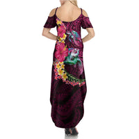 Hawaiian Plumeria and Hibiscus with Turtles Summer Maxi Dress Polynesian Art Red Color - Polynesian Pride
