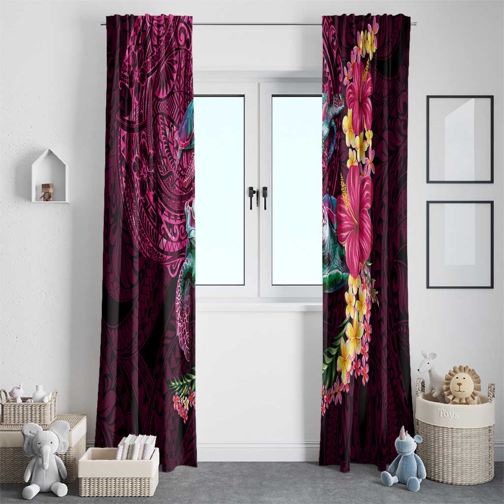 Hawaiian Plumeria and Hibiscus with Turtles Window Curtain Polynesian Art Red Color - Polynesian Pride