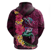 Hawaiian Plumeria and Hibiscus with Turtles Zip Hoodie Polynesian Art Red Color - Polynesian Pride