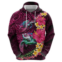 Hawaiian Plumeria and Hibiscus with Turtles Zip Hoodie Polynesian Art Red Color - Polynesian Pride