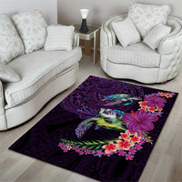 Hawaiian Plumeria and Hibiscus with Turtles Area Rug Polynesian Art Purple Color - Polynesian Pride
