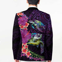 Hawaiian Plumeria and Hibiscus with Turtles Blazer Polynesian Art Purple Color - Polynesian Pride