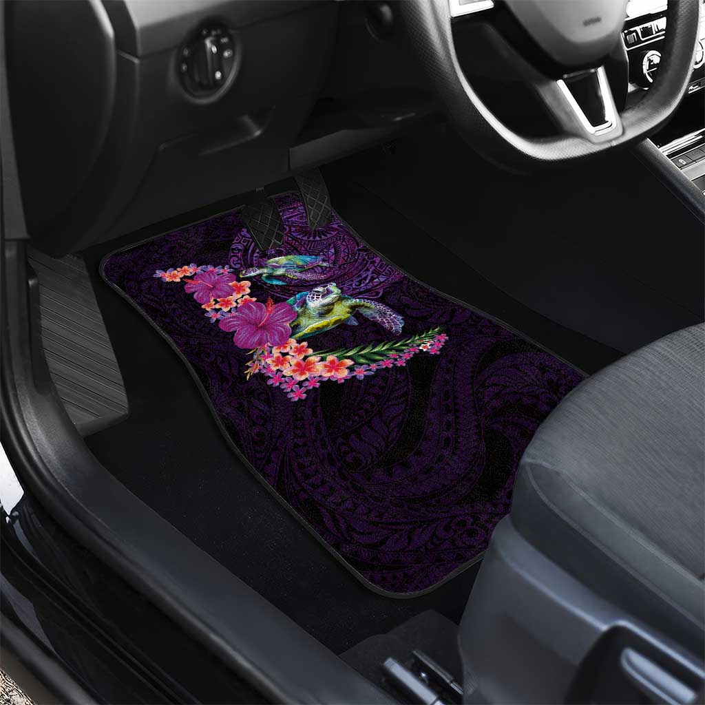 Hawaiian Plumeria and Hibiscus with Turtles Car Mats Polynesian Art Purple Color - Polynesian Pride