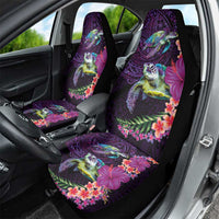 Hawaiian Plumeria and Hibiscus with Turtles Car Seat Cover Polynesian Art Purple Color - Polynesian Pride