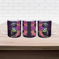 Hawaiian Plumeria and Hibiscus with Turtles Ceramic Mug Polynesian Art Purple Color - Polynesian Pride