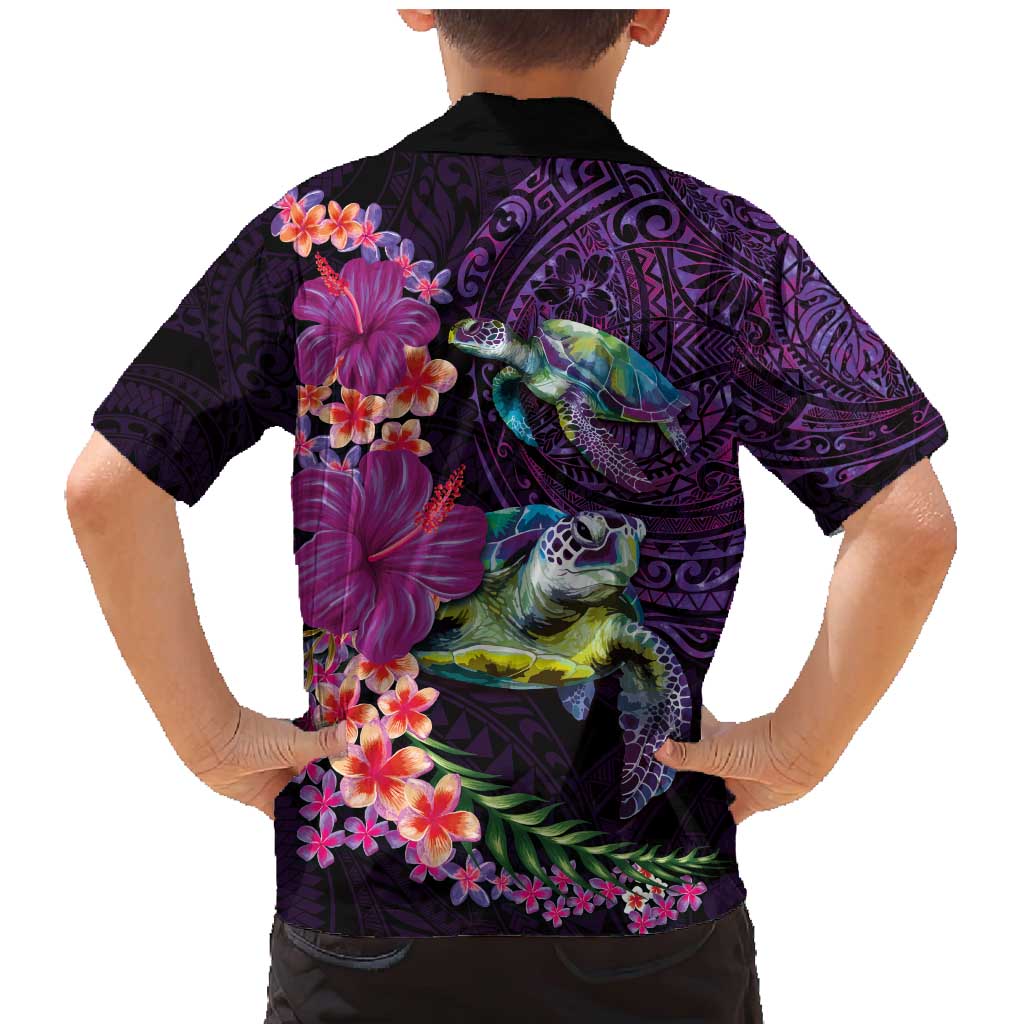 Hawaiian Plumeria and Hibiscus with Turtles Family Matching Mermaid Dress and Hawaiian Shirt Polynesian Art Purple Color LT03 - Polynesian Pride