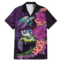 Hawaiian Plumeria and Hibiscus with Turtles Family Matching Mermaid Dress and Hawaiian Shirt Polynesian Art Purple Color LT03 Dad's Shirt - Short Sleeve Purple - Polynesian Pride