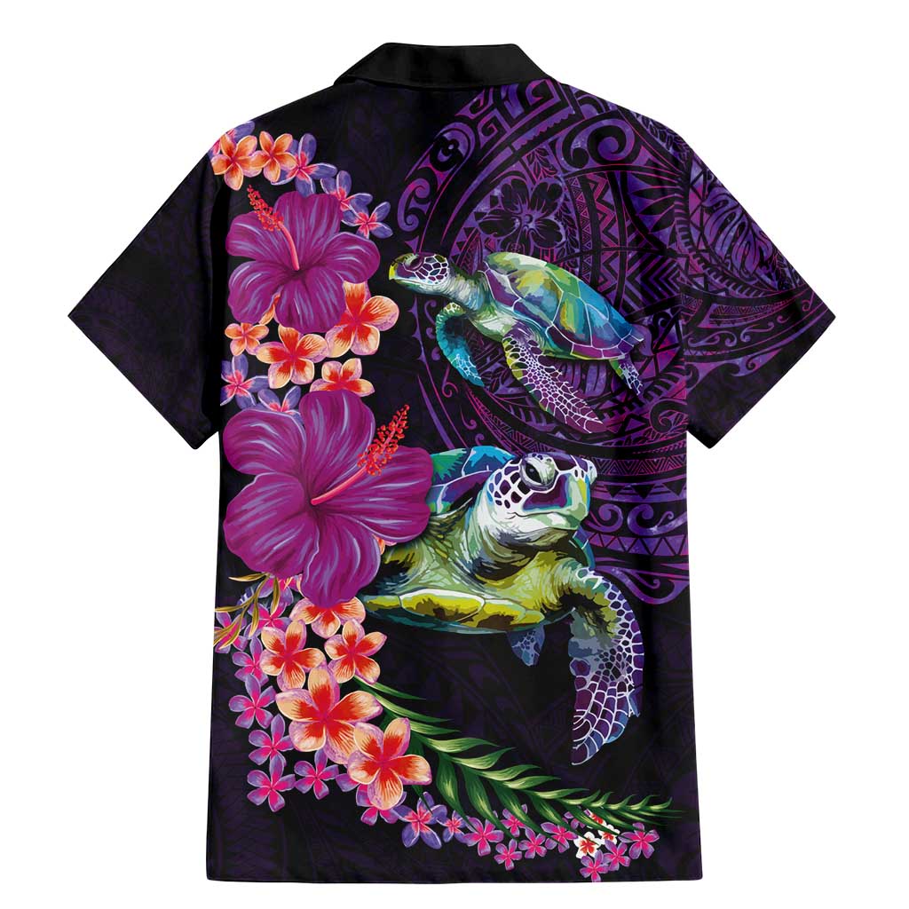 Hawaiian Plumeria and Hibiscus with Turtles Family Matching Mermaid Dress and Hawaiian Shirt Polynesian Art Purple Color LT03 - Polynesian Pride