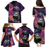 Hawaiian Plumeria and Hibiscus with Turtles Family Matching Puletasi and Hawaiian Shirt Polynesian Art Purple Color LT03 - Polynesian Pride