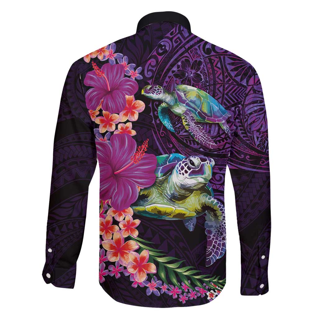Hawaiian Plumeria and Hibiscus with Turtles Family Matching Puletasi and Hawaiian Shirt Polynesian Art Purple Color LT03 - Polynesian Pride