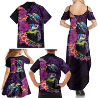 Hawaiian Plumeria and Hibiscus with Turtles Family Matching Summer Maxi Dress and Hawaiian Shirt Polynesian Art Purple Color LT03 - Polynesian Pride