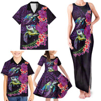 Hawaiian Plumeria and Hibiscus with Turtles Family Matching Tank Maxi Dress and Hawaiian Shirt Polynesian Art Purple Color LT03 - Polynesian Pride