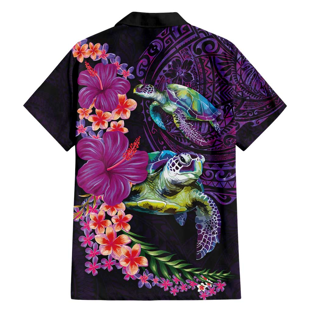 Hawaiian Plumeria and Hibiscus with Turtles Family Matching Tank Maxi Dress and Hawaiian Shirt Polynesian Art Purple Color LT03 - Polynesian Pride