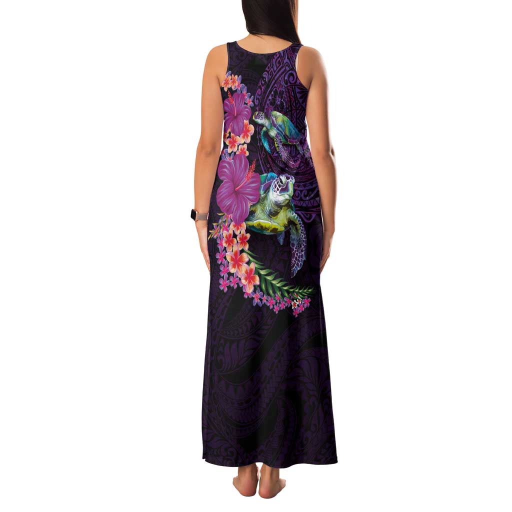 Hawaiian Plumeria and Hibiscus with Turtles Family Matching Tank Maxi Dress and Hawaiian Shirt Polynesian Art Purple Color LT03 - Polynesian Pride