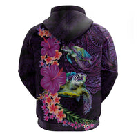 Hawaiian Plumeria and Hibiscus with Turtles Hoodie Polynesian Art Purple Color - Polynesian Pride