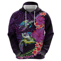 Hawaiian Plumeria and Hibiscus with Turtles Hoodie Polynesian Art Purple Color - Polynesian Pride