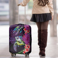 Hawaiian Plumeria and Hibiscus with Turtles Luggage Cover Polynesian Art Purple Color - Polynesian Pride
