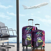 Hawaiian Plumeria and Hibiscus with Turtles Luggage Cover Polynesian Art Purple Color - Polynesian Pride